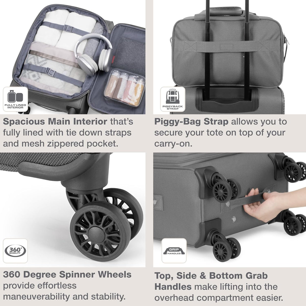 Rio Lightweight Softside Rolling Carry-on Suitcase, 4-Wheel Single, Light Blue
