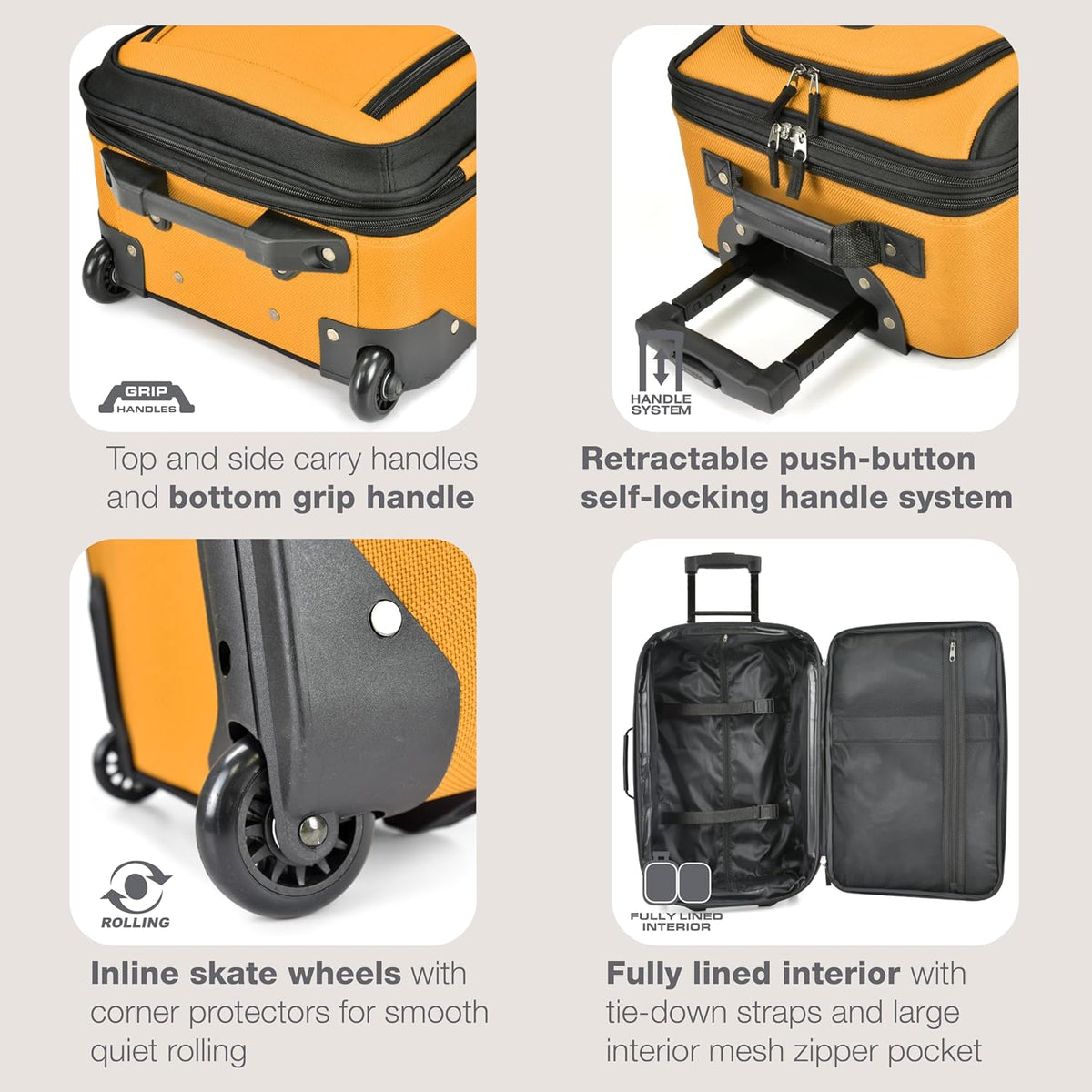 Rio Lightweight Softside Rolling Carry-on Suitcase, 4-Wheel Single, Light Blue