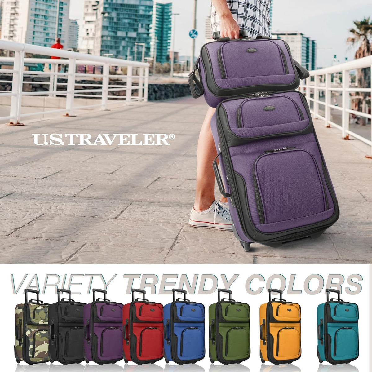 Rio Lightweight Softside Rolling Carry-on Suitcase, 4-Wheel Single, Light Blue