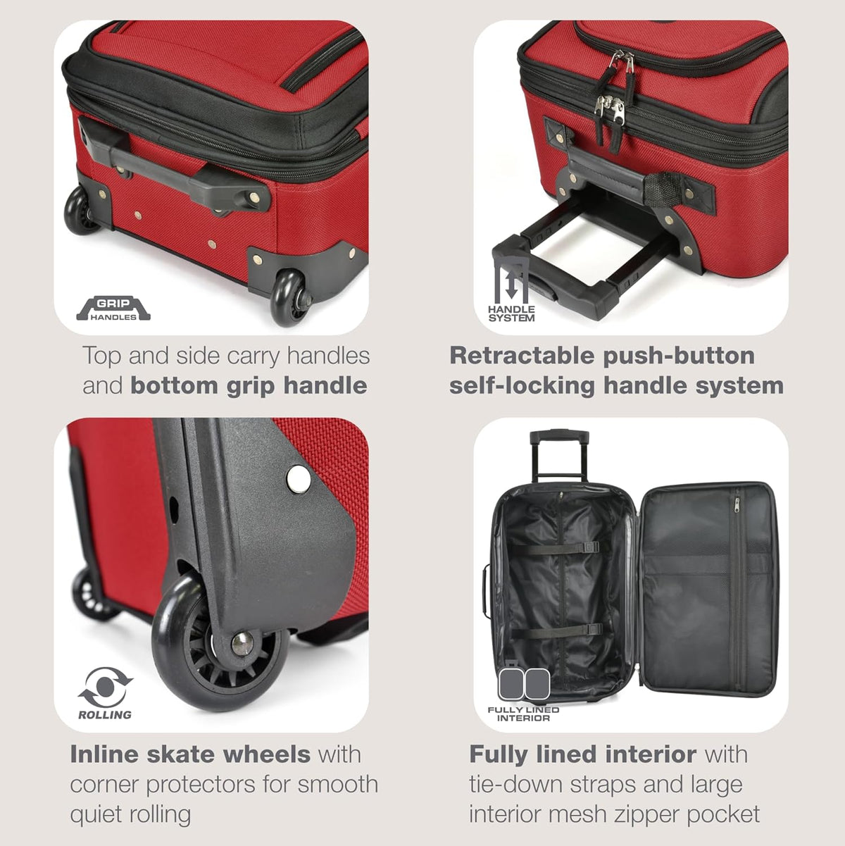 Rio Lightweight Softside Rolling Carry-on Suitcase, 4-Wheel Single, Light Blue
