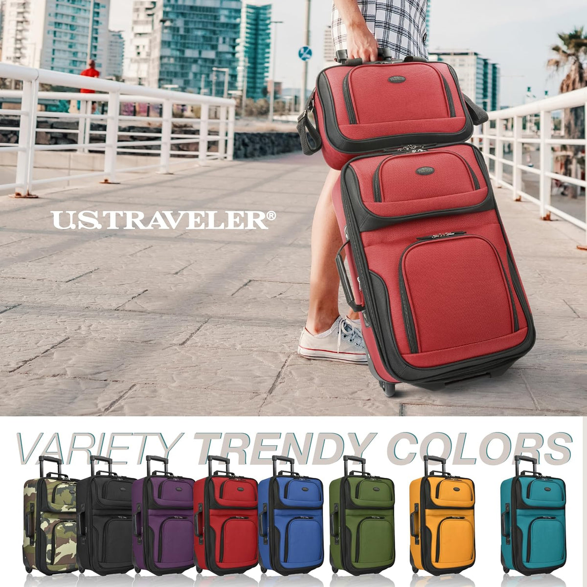 Rio Lightweight Softside Rolling Carry-on Suitcase, 4-Wheel Single, Light Blue