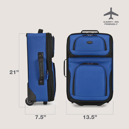 Rio Lightweight Softside Rolling Carry-on Suitcase, 4-Wheel Single, Light Blue