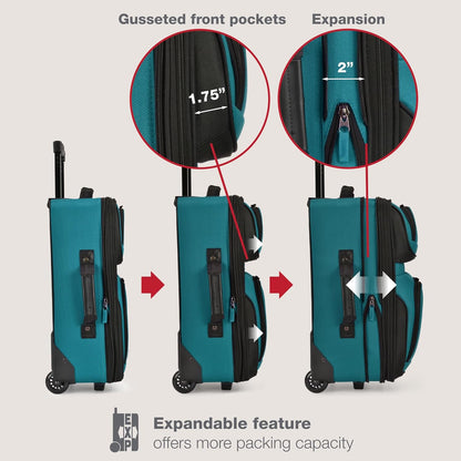 Rio Lightweight Softside Rolling Carry-on Suitcase, 4-Wheel Single, Light Blue