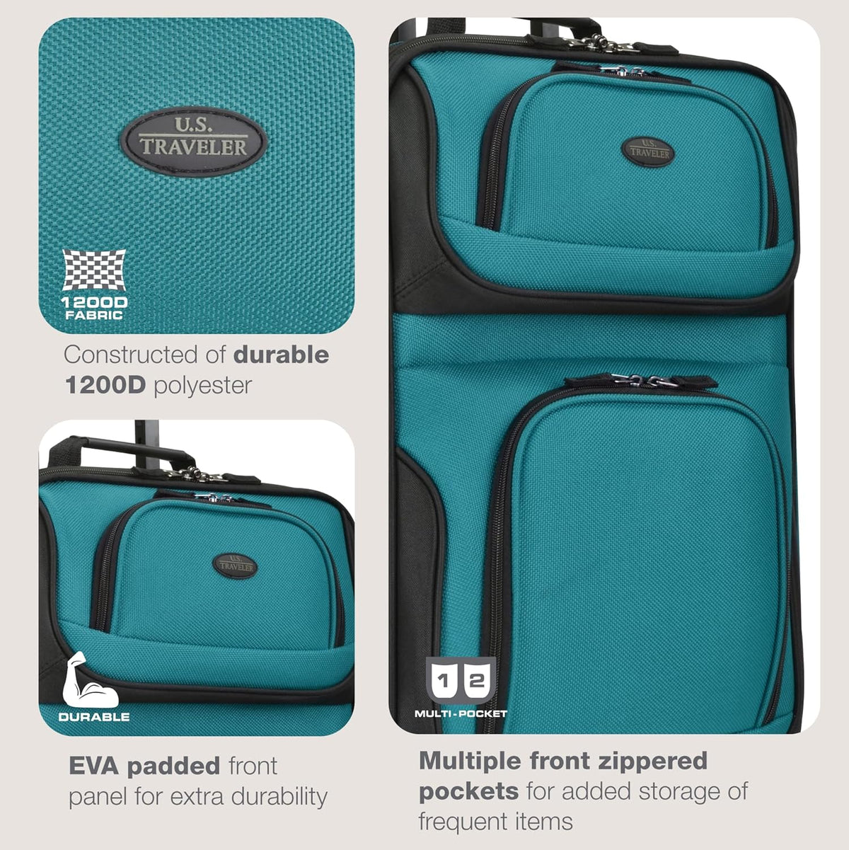 Rio Lightweight Softside Rolling Carry-on Suitcase, 4-Wheel Single, Light Blue