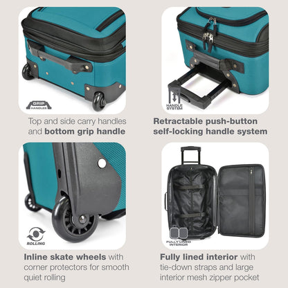 Rio Lightweight Softside Rolling Carry-on Suitcase, 4-Wheel Single, Light Blue