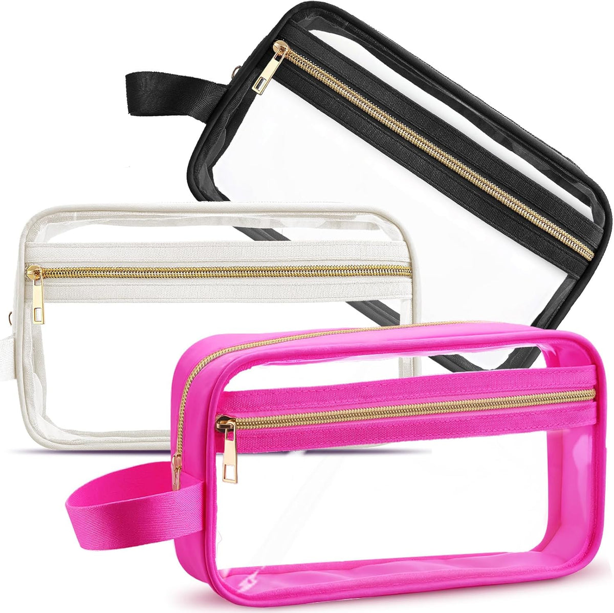 3 Pcs Clear Makeup Bags Tsa Approved Toiletry Bag with Handles Cosmetic Bags with Zipper Small Clear Travel Toiletry Bag for Women Carry-on Travel Essentials(Blue, Purple, Pink)