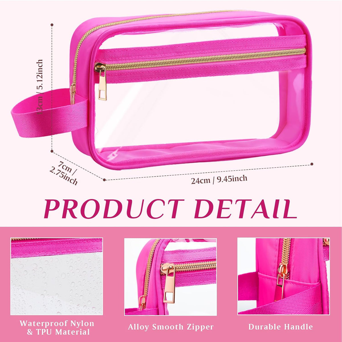 3 Pcs Clear Makeup Bags Tsa Approved Toiletry Bag with Handles Cosmetic Bags with Zipper Small Clear Travel Toiletry Bag for Women Carry-on Travel Essentials(Blue, Purple, Pink)