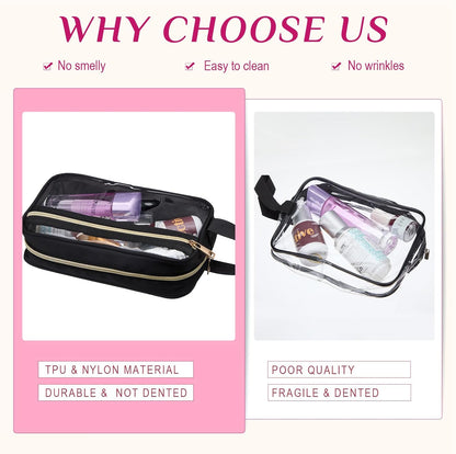 3 Pcs Clear Makeup Bags Tsa Approved Toiletry Bag with Handles Cosmetic Bags with Zipper Small Clear Travel Toiletry Bag for Women Carry-on Travel Essentials(Blue, Purple, Pink)