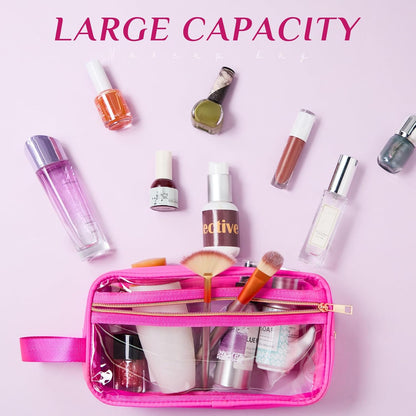 3 Pcs Clear Makeup Bags Tsa Approved Toiletry Bag with Handles Cosmetic Bags with Zipper Small Clear Travel Toiletry Bag for Women Carry-on Travel Essentials(Blue, Purple, Pink)