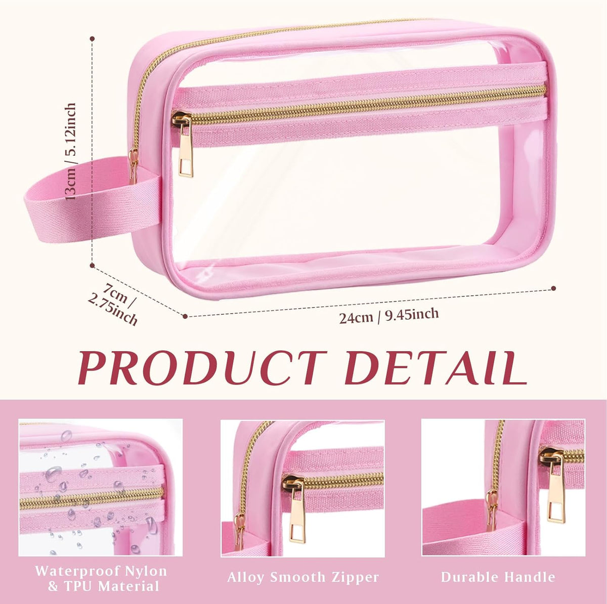 3 Pcs Clear Makeup Bags Tsa Approved Toiletry Bag with Handles Cosmetic Bags with Zipper Small Clear Travel Toiletry Bag for Women Carry-on Travel Essentials(Blue, Purple, Pink)