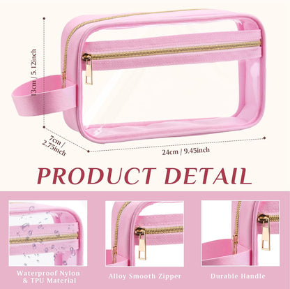 3 Pcs Clear Makeup Bags Tsa Approved Toiletry Bag with Handles Cosmetic Bags with Zipper Small Clear Travel Toiletry Bag for Women Carry-on Travel Essentials(Blue, Purple, Pink)