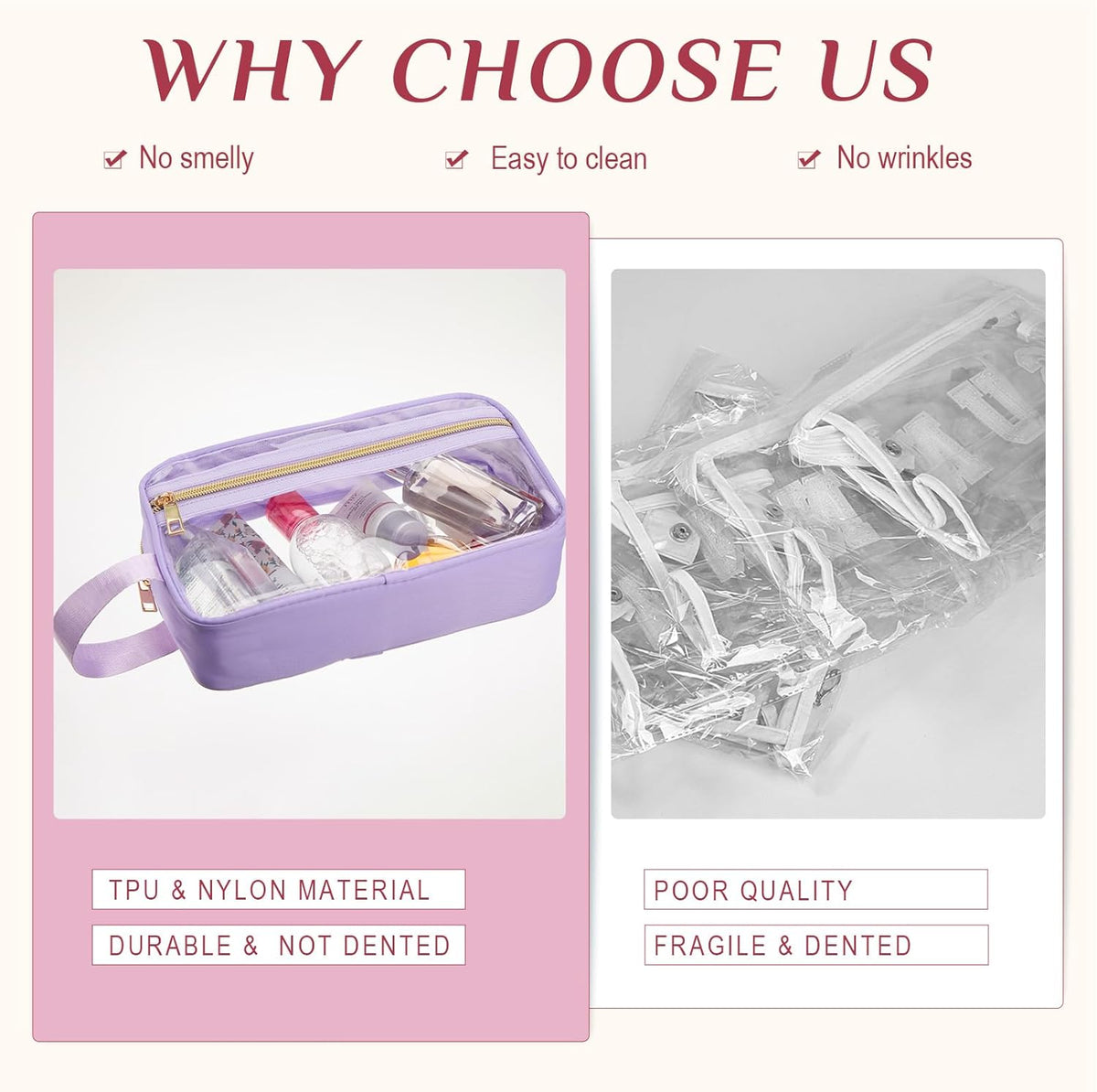 3 Pcs Clear Makeup Bags Tsa Approved Toiletry Bag with Handles Cosmetic Bags with Zipper Small Clear Travel Toiletry Bag for Women Carry-on Travel Essentials(Blue, Purple, Pink)