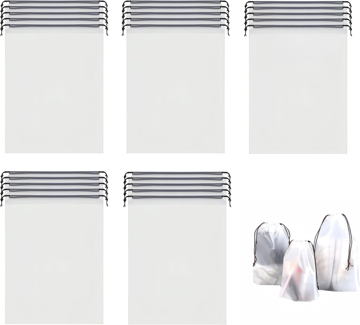 25 Pack Travel Shoe Bags, 15.7" x 11.8" Frosted Transparent Travel Shoe Pouch, Waterproof Portable Drawstring Travel Shoe Bag Organizer, Essential for Travel, Storage for Miscellaneous Items