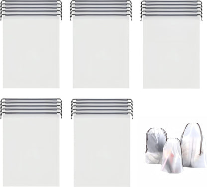 25 Pack Travel Shoe Bags, 15.7" x 11.8" Frosted Transparent Travel Shoe Pouch, Waterproof Portable Drawstring Travel Shoe Bag Organizer, Essential for Travel, Storage for Miscellaneous Items