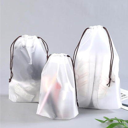 25 Pack Travel Shoe Bags, 15.7" x 11.8" Frosted Transparent Travel Shoe Pouch, Waterproof Portable Drawstring Travel Shoe Bag Organizer, Essential for Travel, Storage for Miscellaneous Items