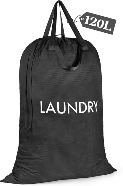 120L Heavy Duty Nylon Laundry Bag with Shoulder Handles, Tear-Resistant & Splash-Proof Dirty Clothes Storage Pouch for College Dorms, Laundromat & Beach Travel, Foldable & Washable