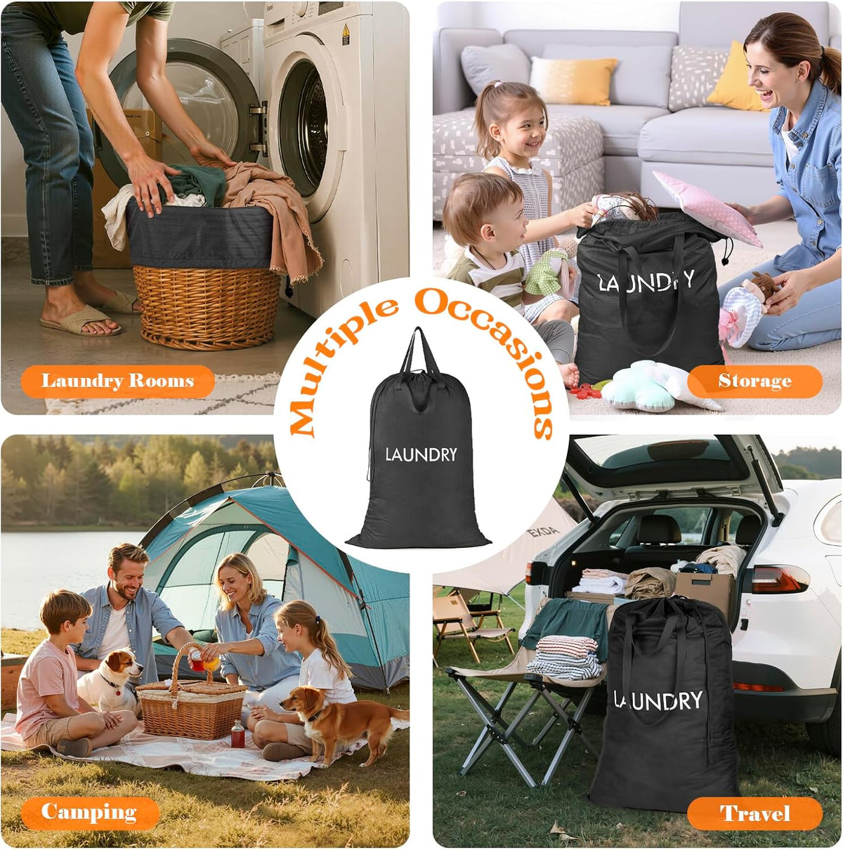 120L Heavy Duty Nylon Laundry Bag with Shoulder Handles, Tear-Resistant & Splash-Proof Dirty Clothes Storage Pouch for College Dorms, Laundromat & Beach Travel, Foldable & Washable