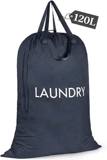 120L Heavy Duty Nylon Laundry Bag with Shoulder Handles, Tear-Resistant & Splash-Proof Dirty Clothes Storage Pouch for College Dorms, Laundromat & Beach Travel, Foldable & Washable