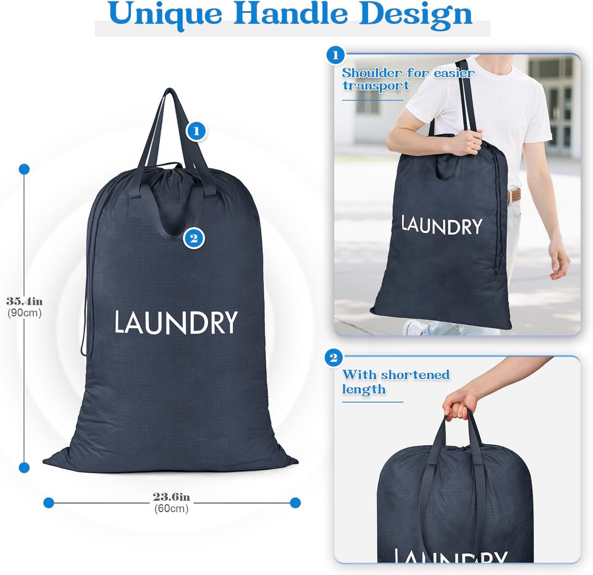 120L Heavy Duty Nylon Laundry Bag with Shoulder Handles, Tear-Resistant & Splash-Proof Dirty Clothes Storage Pouch for College Dorms, Laundromat & Beach Travel, Foldable & Washable