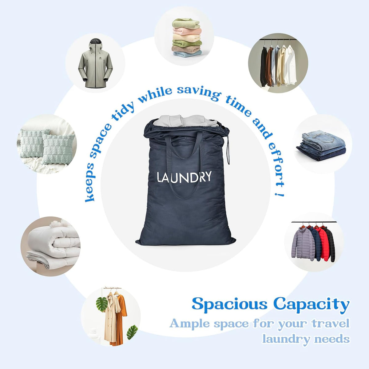 120L Heavy Duty Nylon Laundry Bag with Shoulder Handles, Tear-Resistant & Splash-Proof Dirty Clothes Storage Pouch for College Dorms, Laundromat & Beach Travel, Foldable & Washable