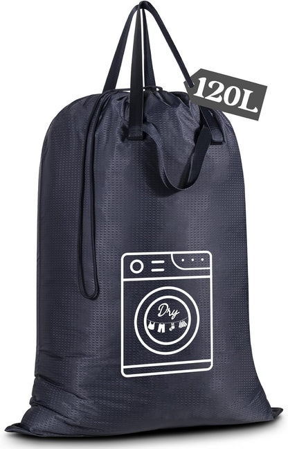 120L Heavy Duty Nylon Laundry Bag with Shoulder Handles, Tear-Resistant & Splash-Proof Dirty Clothes Storage Pouch for College Dorms, Laundromat & Beach Travel, Foldable & Washable