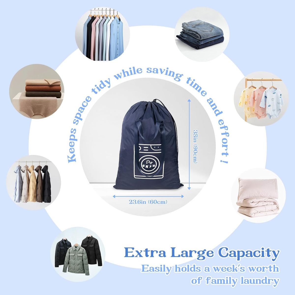 120L Heavy Duty Nylon Laundry Bag with Shoulder Handles, Tear-Resistant & Splash-Proof Dirty Clothes Storage Pouch for College Dorms, Laundromat & Beach Travel, Foldable & Washable