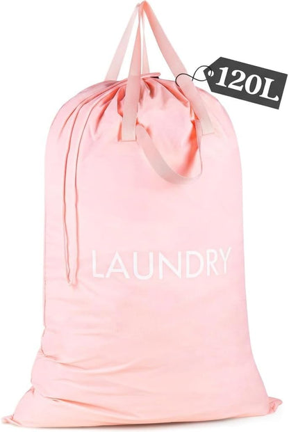 120L Heavy Duty Nylon Laundry Bag with Shoulder Handles, Tear-Resistant & Splash-Proof Dirty Clothes Storage Pouch for College Dorms, Laundromat & Beach Travel, Foldable & Washable