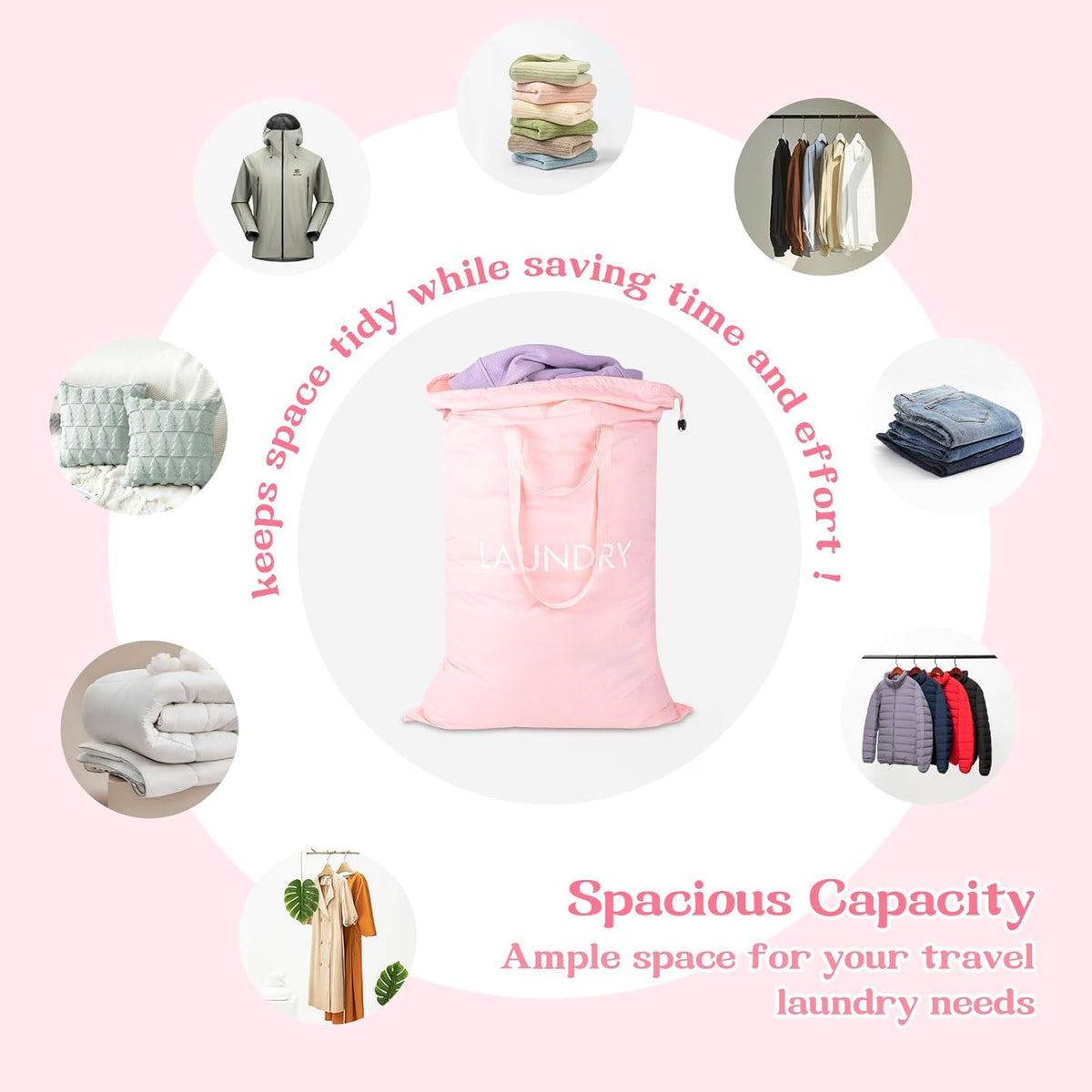 120L Heavy Duty Nylon Laundry Bag with Shoulder Handles, Tear-Resistant & Splash-Proof Dirty Clothes Storage Pouch for College Dorms, Laundromat & Beach Travel, Foldable & Washable