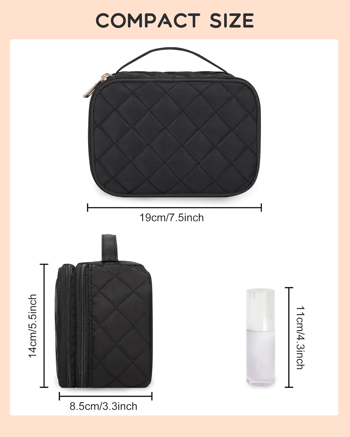Travel Makeup Bag, Small Floral Cosmetic Bag with Makeup Brush Compartment, Portable Makeup Pouch for Women, Double Layer Makeup Organizer Bag Cute Toiletry Bag