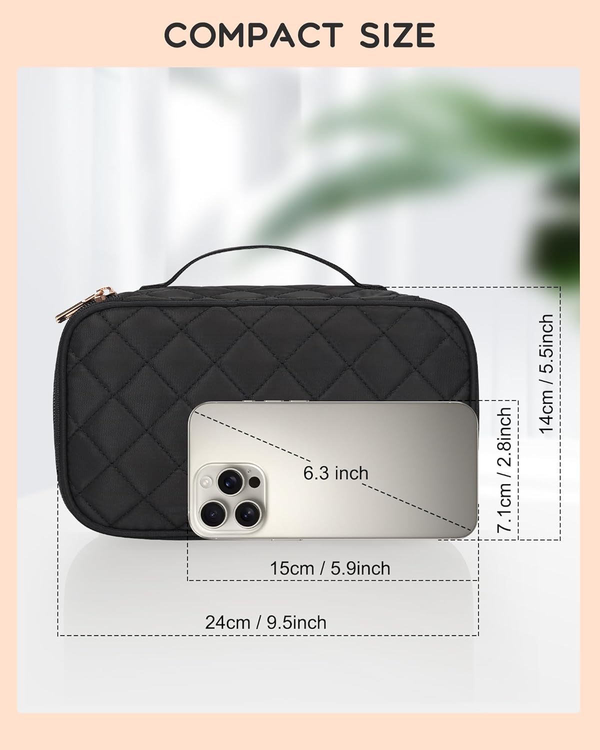 Travel Makeup Bag, Small Floral Cosmetic Bag with Makeup Brush Compartment, Portable Makeup Pouch for Women, Double Layer Makeup Organizer Bag Cute Toiletry Bag