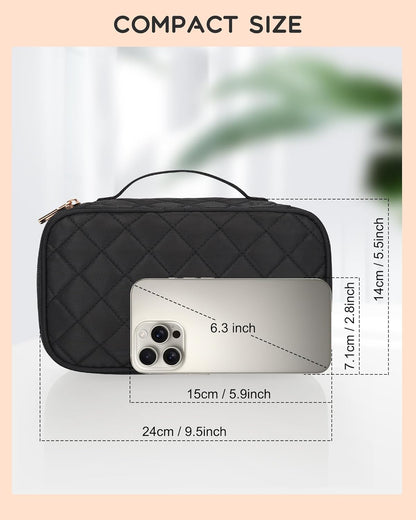 Travel Makeup Bag, Small Floral Cosmetic Bag with Makeup Brush Compartment, Portable Makeup Pouch for Women, Double Layer Makeup Organizer Bag Cute Toiletry Bag