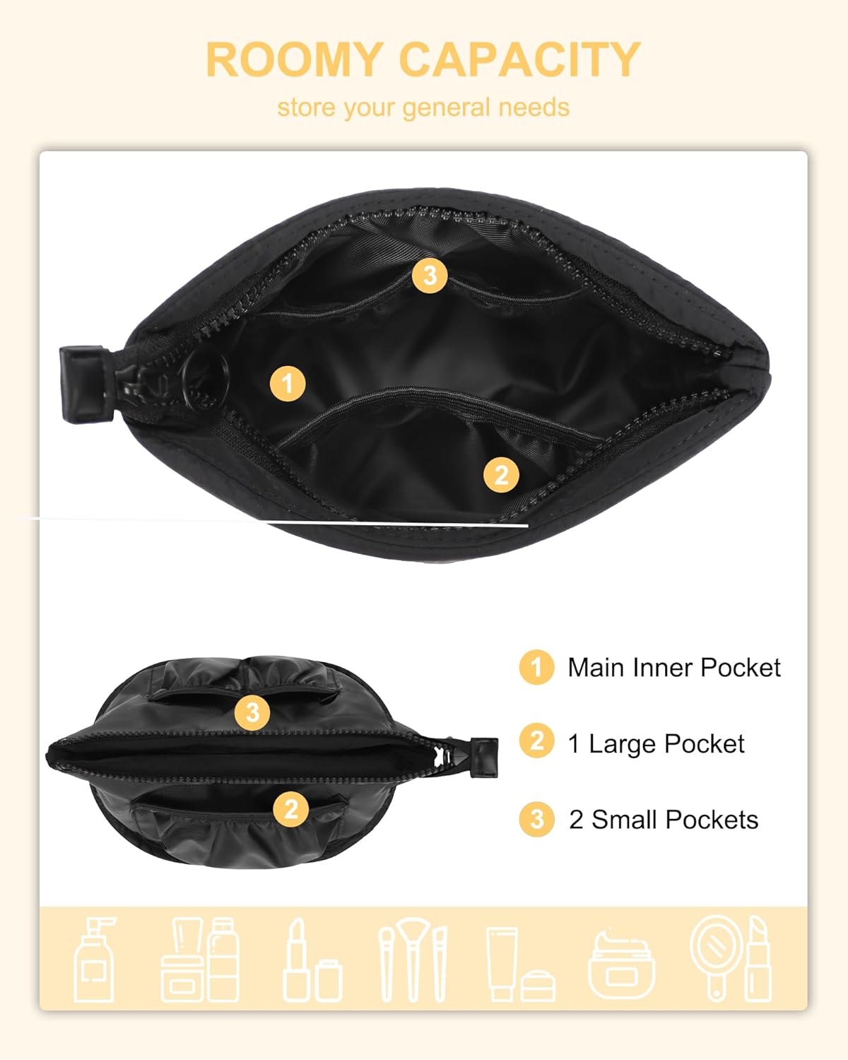 Travel Makeup Bag, Small Floral Cosmetic Bag with Makeup Brush Compartment, Portable Makeup Pouch for Women, Double Layer Makeup Organizer Bag Cute Toiletry Bag