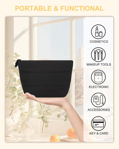 Travel Makeup Bag, Small Floral Cosmetic Bag with Makeup Brush Compartment, Portable Makeup Pouch for Women, Double Layer Makeup Organizer Bag Cute Toiletry Bag