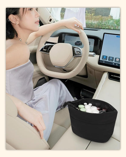 Travel Makeup Bag, Small Floral Cosmetic Bag with Makeup Brush Compartment, Portable Makeup Pouch for Women, Double Layer Makeup Organizer Bag Cute Toiletry Bag