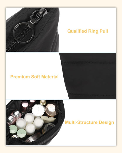 Travel Makeup Bag, Small Floral Cosmetic Bag with Makeup Brush Compartment, Portable Makeup Pouch for Women, Double Layer Makeup Organizer Bag Cute Toiletry Bag
