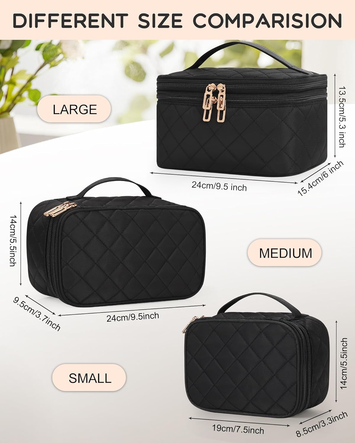 Travel Makeup Bag, Small Floral Cosmetic Bag with Makeup Brush Compartment, Portable Makeup Pouch for Women, Double Layer Makeup Organizer Bag Cute Toiletry Bag