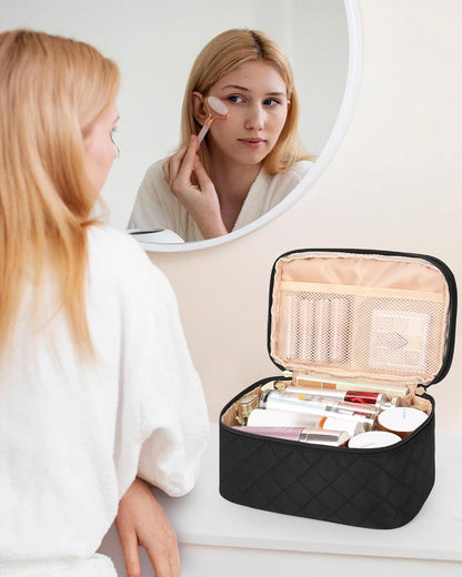 Travel Makeup Bag, Small Floral Cosmetic Bag with Makeup Brush Compartment, Portable Makeup Pouch for Women, Double Layer Makeup Organizer Bag Cute Toiletry Bag