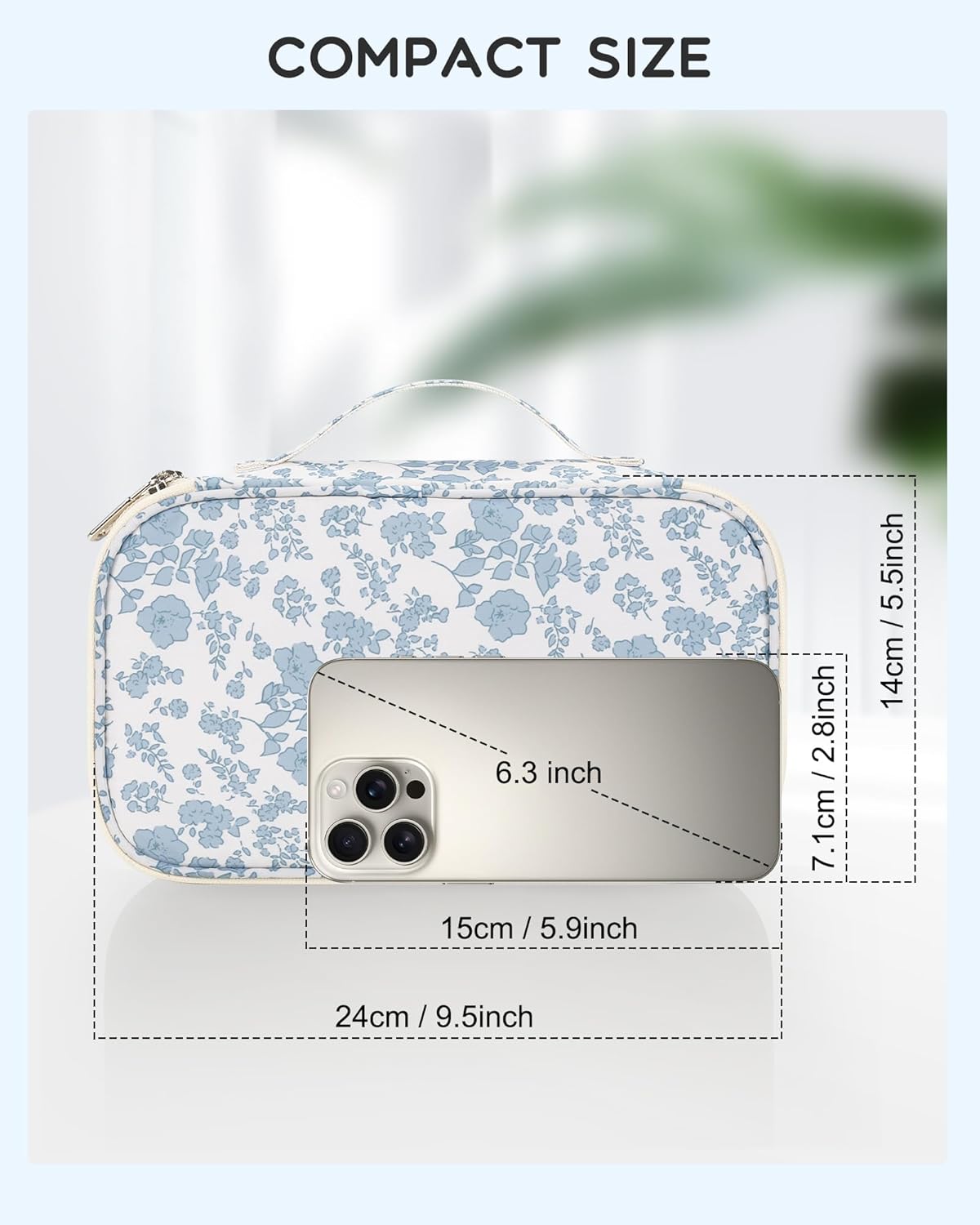 Travel Makeup Bag, Small Floral Cosmetic Bag with Makeup Brush Compartment, Portable Makeup Pouch for Women, Double Layer Makeup Organizer Bag Cute Toiletry Bag