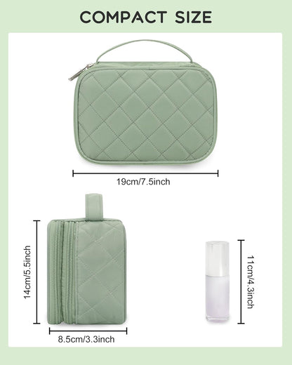 Travel Makeup Bag, Small Floral Cosmetic Bag with Makeup Brush Compartment, Portable Makeup Pouch for Women, Double Layer Makeup Organizer Bag Cute Toiletry Bag