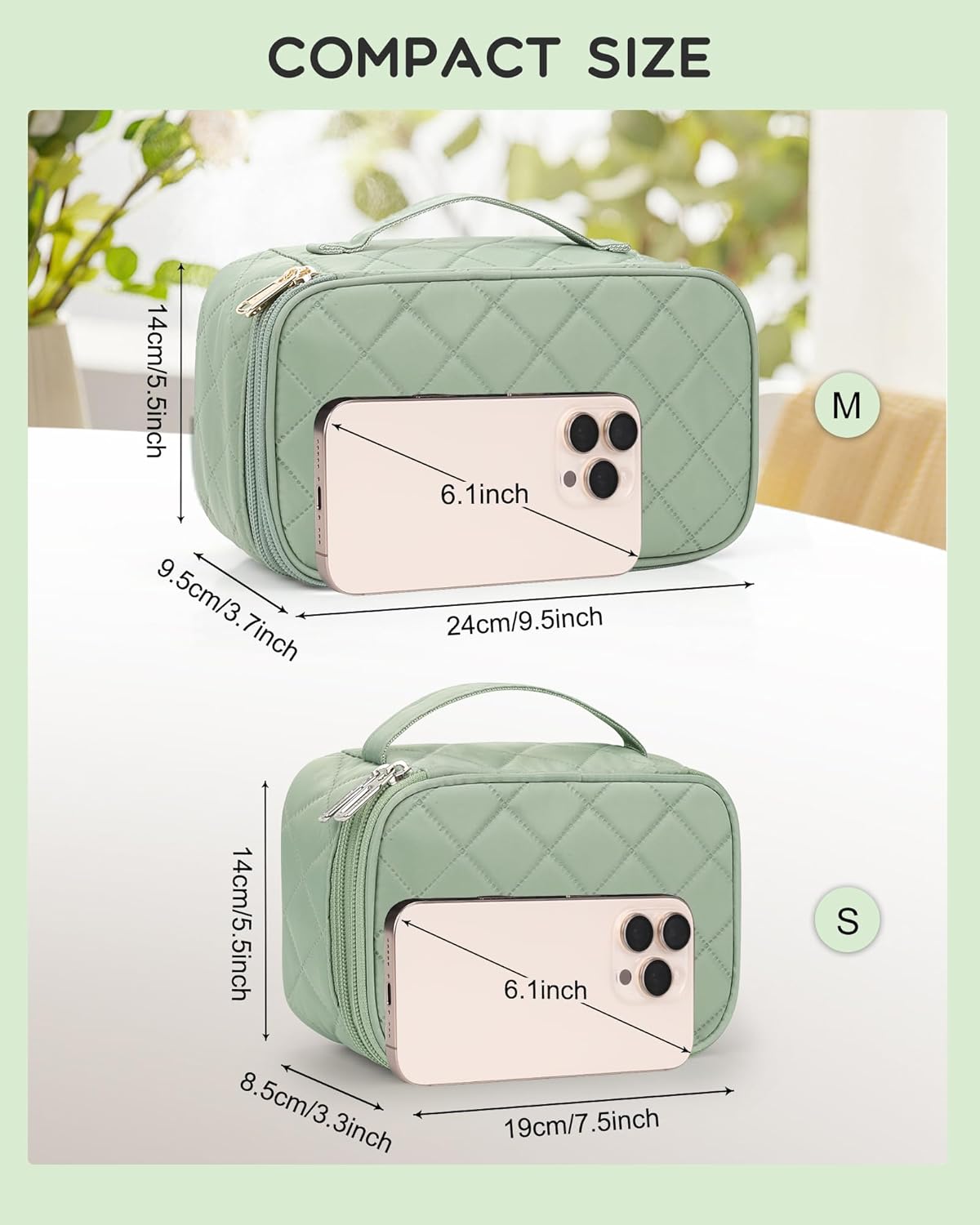 Travel Makeup Bag, Small Floral Cosmetic Bag with Makeup Brush Compartment, Portable Makeup Pouch for Women, Double Layer Makeup Organizer Bag Cute Toiletry Bag