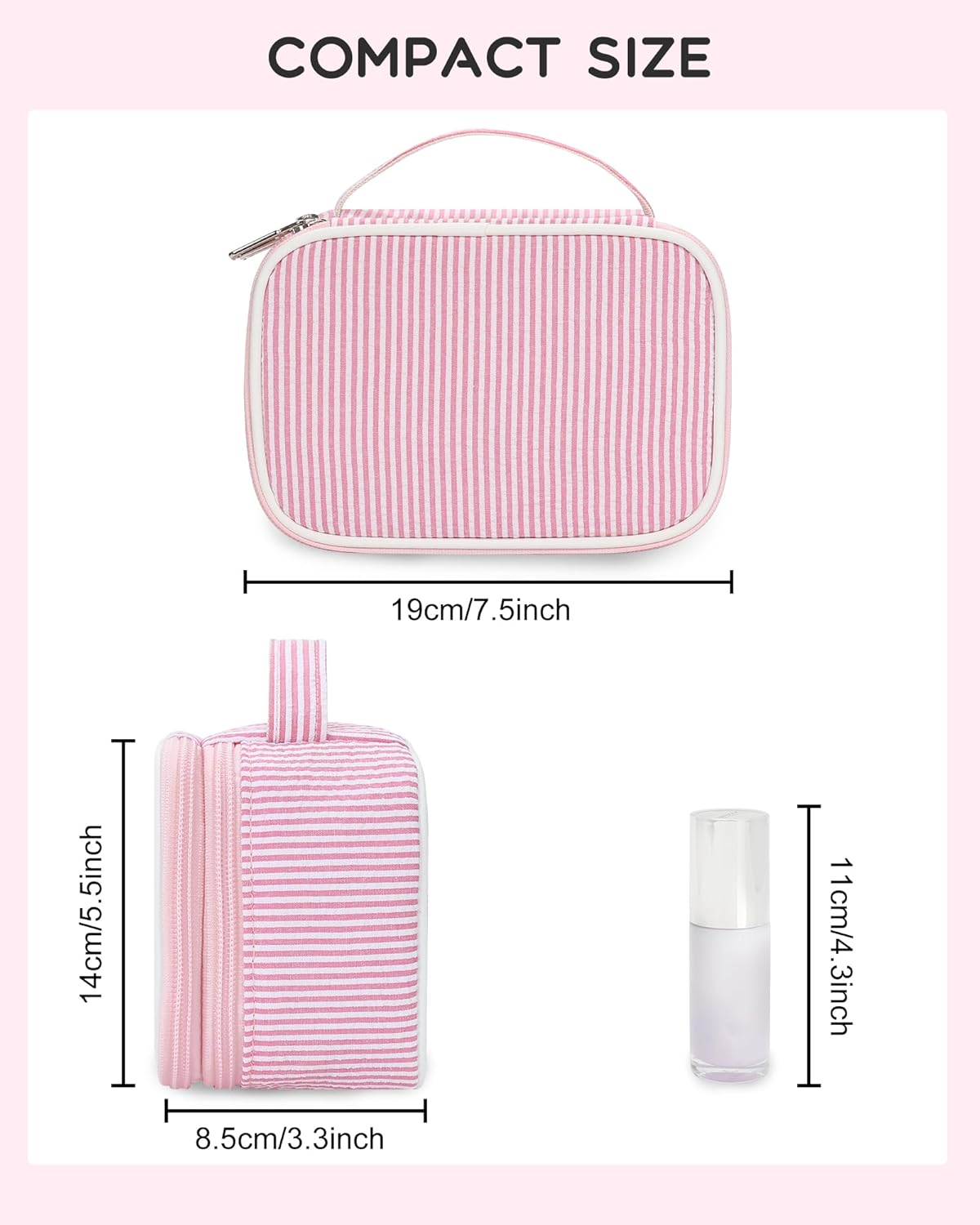 Travel Makeup Bag, Small Floral Cosmetic Bag with Makeup Brush Compartment, Portable Makeup Pouch for Women, Double Layer Makeup Organizer Bag Cute Toiletry Bag