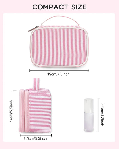 Travel Makeup Bag, Small Floral Cosmetic Bag with Makeup Brush Compartment, Portable Makeup Pouch for Women, Double Layer Makeup Organizer Bag Cute Toiletry Bag