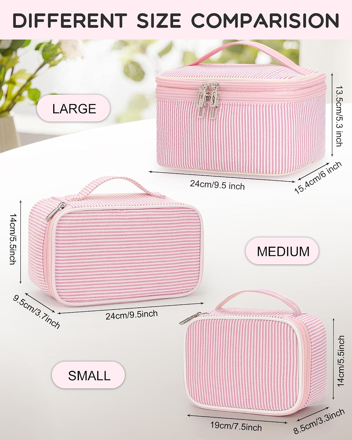 Travel Makeup Bag, Small Floral Cosmetic Bag with Makeup Brush Compartment, Portable Makeup Pouch for Women, Double Layer Makeup Organizer Bag Cute Toiletry Bag
