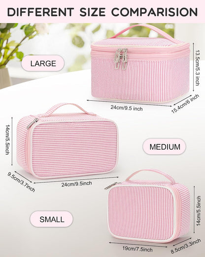 Travel Makeup Bag, Small Floral Cosmetic Bag with Makeup Brush Compartment, Portable Makeup Pouch for Women, Double Layer Makeup Organizer Bag Cute Toiletry Bag