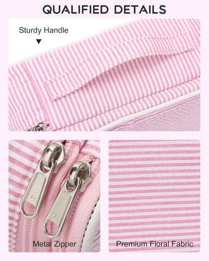 Travel Makeup Bag, Small Floral Cosmetic Bag with Makeup Brush Compartment, Portable Makeup Pouch for Women, Double Layer Makeup Organizer Bag Cute Toiletry Bag