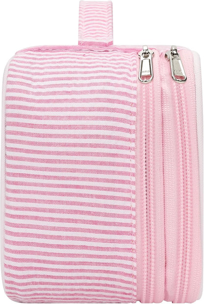 Travel Makeup Bag, Small Floral Cosmetic Bag with Makeup Brush Compartment, Portable Makeup Pouch for Women, Double Layer Makeup Organizer Bag Cute Toiletry Bag