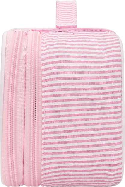 Travel Makeup Bag, Small Floral Cosmetic Bag with Makeup Brush Compartment, Portable Makeup Pouch for Women, Double Layer Makeup Organizer Bag Cute Toiletry Bag