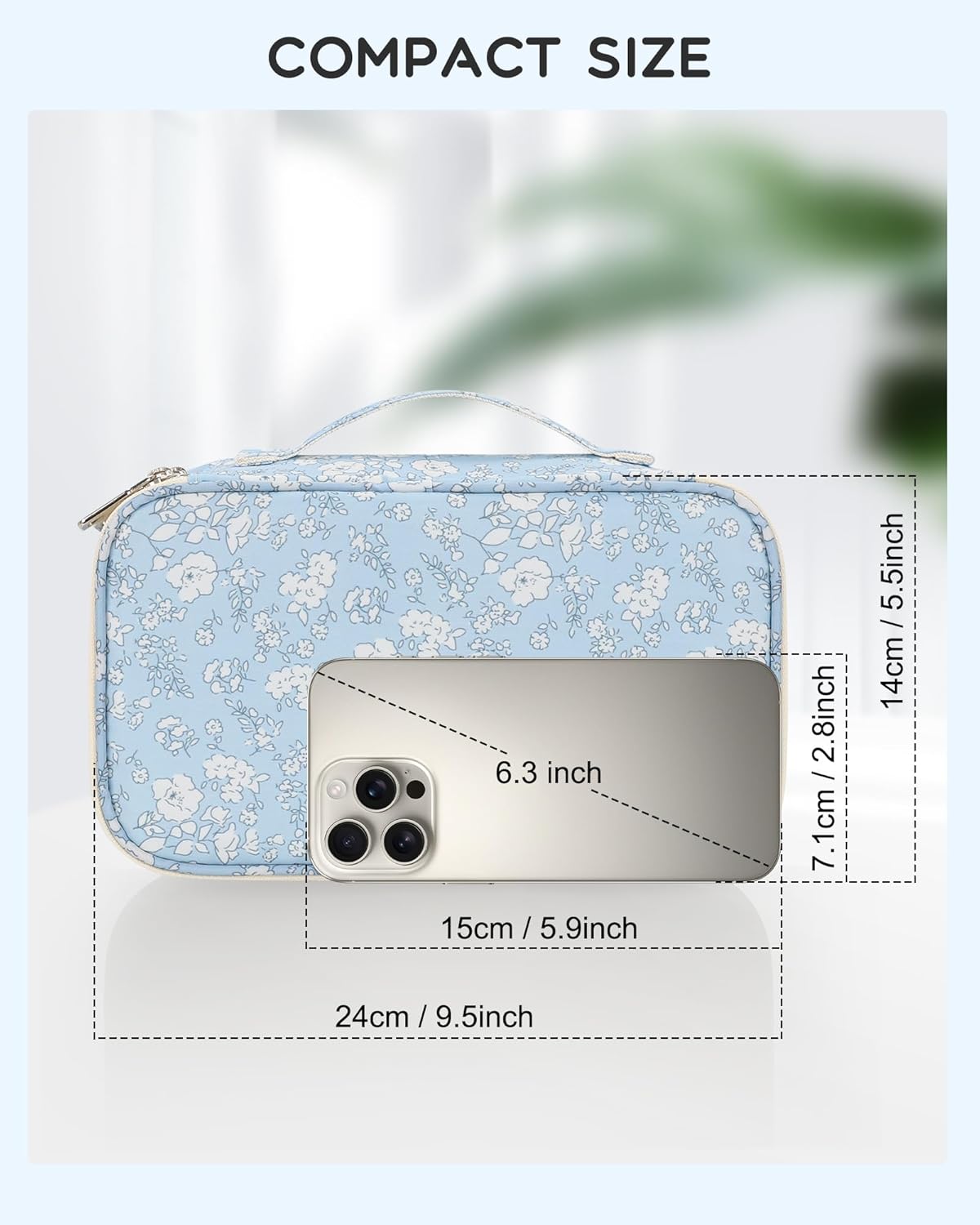 Travel Makeup Bag, Small Floral Cosmetic Bag with Makeup Brush Compartment, Portable Makeup Pouch for Women, Double Layer Makeup Organizer Bag Cute Toiletry Bag