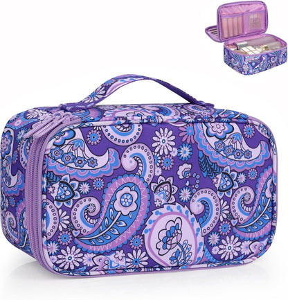 Travel Makeup Bag, Small Floral Cosmetic Bag with Makeup Brush Compartment, Portable Makeup Pouch for Women, Double Layer Makeup Organizer Bag Cute Toiletry Bag
