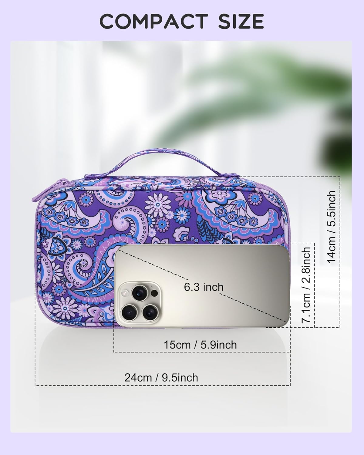 Travel Makeup Bag, Small Floral Cosmetic Bag with Makeup Brush Compartment, Portable Makeup Pouch for Women, Double Layer Makeup Organizer Bag Cute Toiletry Bag
